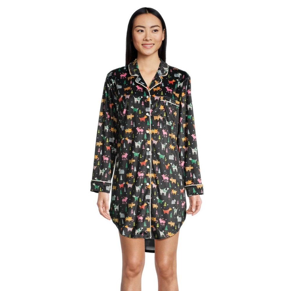 World Market L/XL Dogs Christmas Trees Pajama Nightgown Sleepshirt